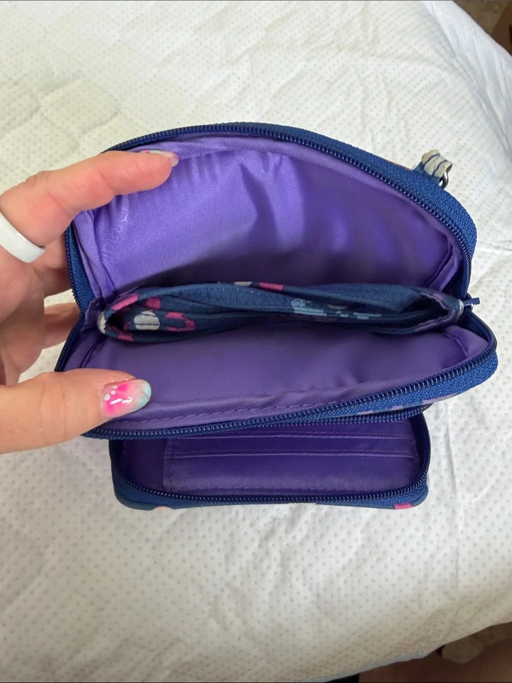 Vera Bradley Navy Quilted Crossbody with Pink & Purple Floral Print